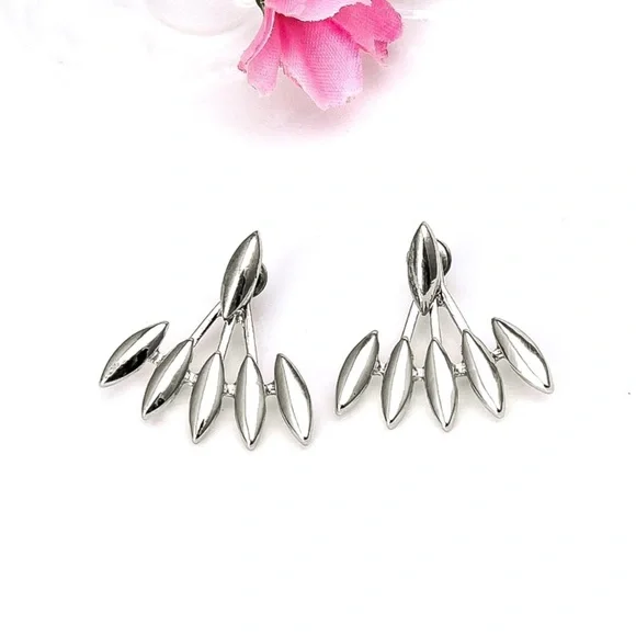 Silver Oblong Studs w/Matching Earring Jackets - Picture 3 of 7